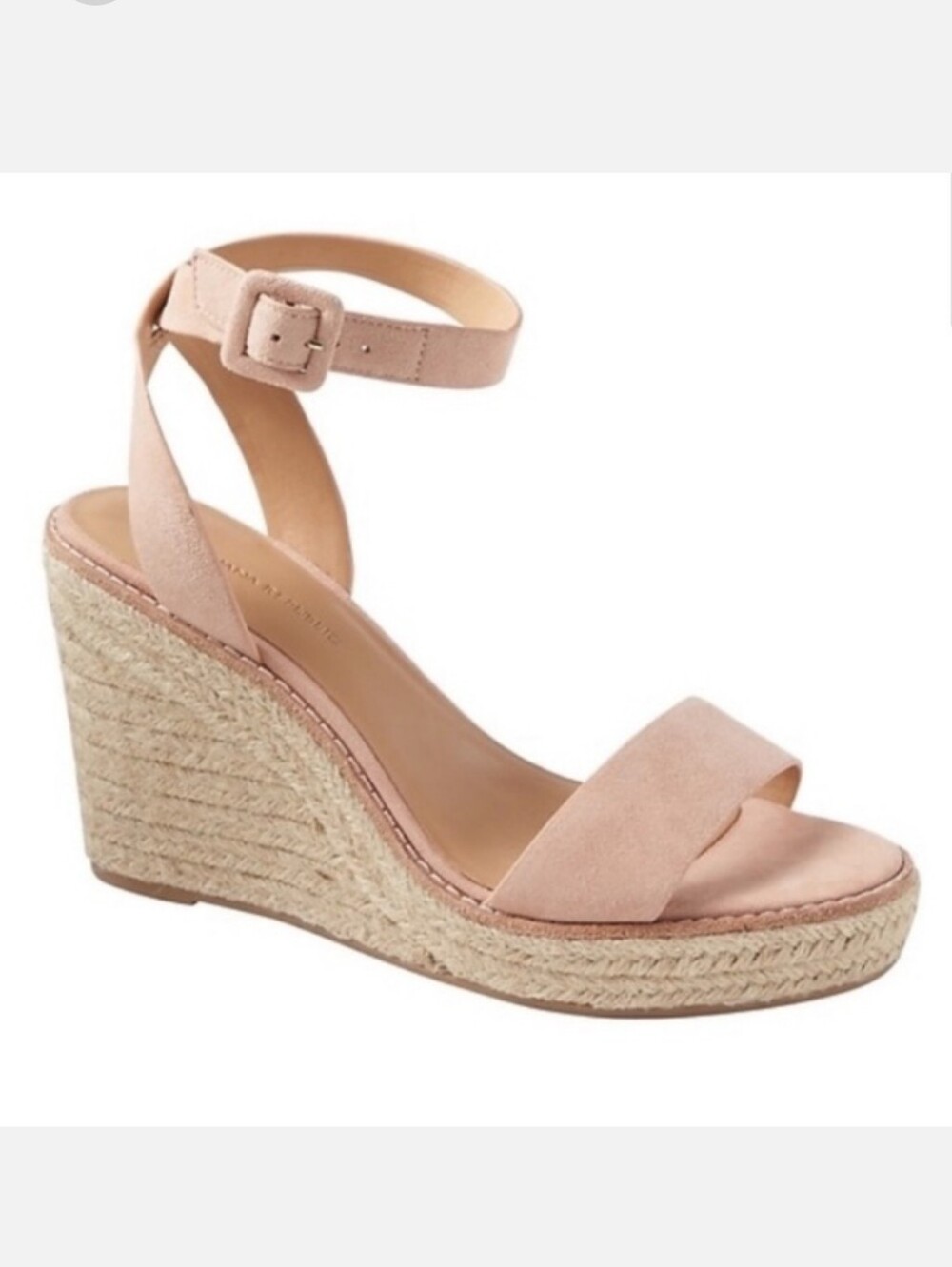 Banana Republic Suede Espadrille Wedge Sandal in Blush with Ankle Strap - 7.5